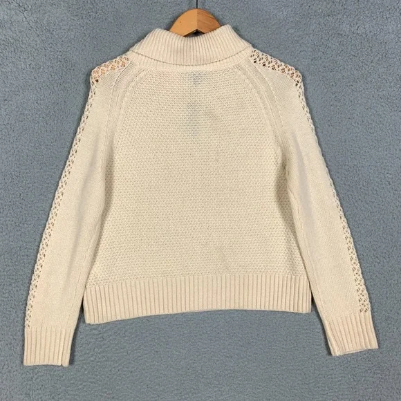 J.Crew Sweater Women Small Cream Cable Knit Ruffle Turtleneck Wool Blend NWT $89 - Picture 6 of 11